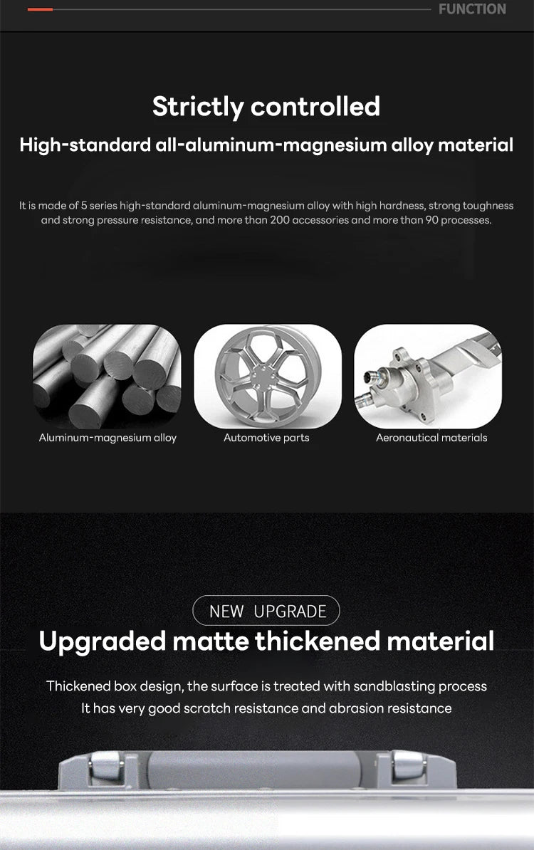 Valise à roulettes entièrement en alliage d'aluminium et de magnésium, roue tournante, boîte en métal, valise d'embarquement avec mot de passe