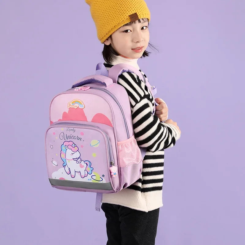 Cartable de dessin animé licorne pour enfants, sac d'école primaire, réduction de la charge, protection de la colonne vertébrale, mignon, élégant,