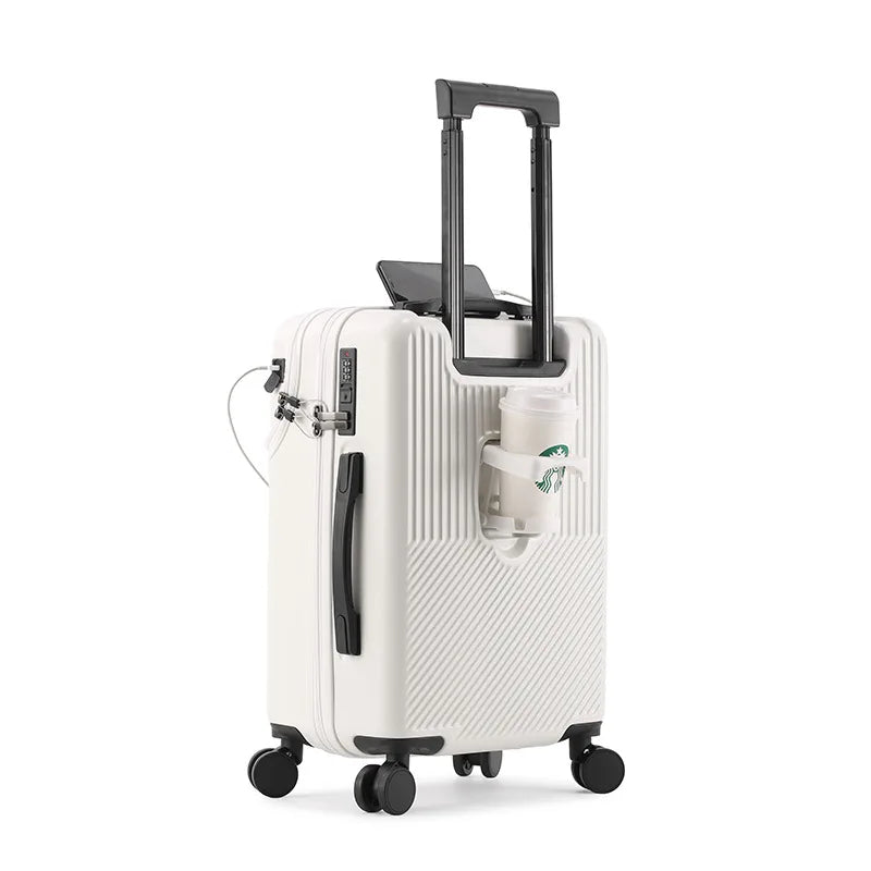 bagages durables pour hommes, valise avant ouverte, serrure TSA, roue tournante silencieuse USB, chargement, voyage à main, nouveau, 2024, 20, 22, 24/26