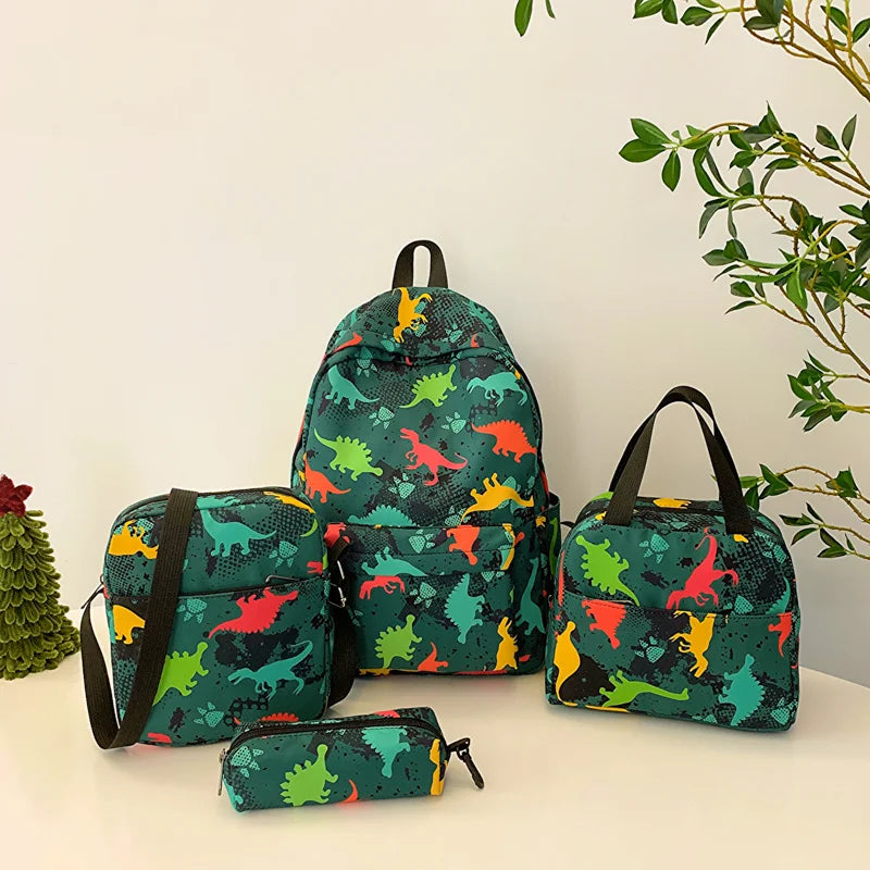 4 pièces ensemble retour à l'école grande capacité sac à dos & sac à main et trousse à crayons décontracté mode sac à dos dessin animé motif impression pour l'école