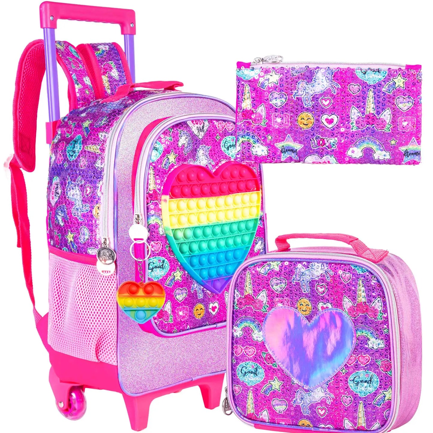 sac d'école à roulettes coeur