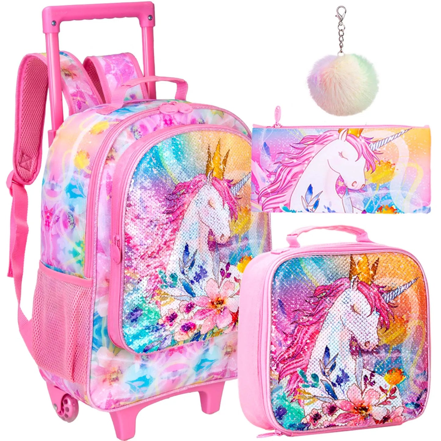 sac d'école à roulettes licorne
