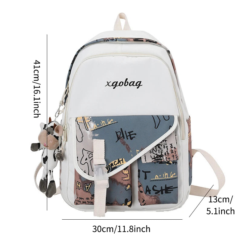 Sac à dos d'école en toile vintage pour filles, sac à livres esthétique avec poches cachées, sac d'université léger pour le sport, la salle de sport