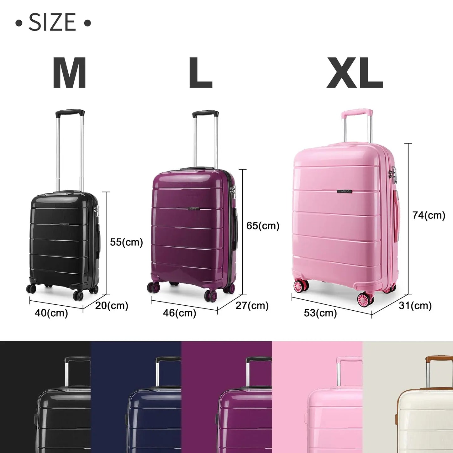 Les couleurs de la valise peuvent légèrement différer des images en raison des différents réglages de couleur des écrans de téléphones et d'ordinateurs, ainsi que des différentes intensités lumineuses. Les mesures étant prises à la main, une légère différence est généralement possible.