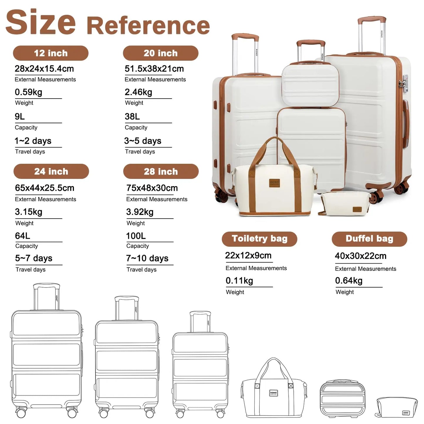 voyage ensemble de bagages taille