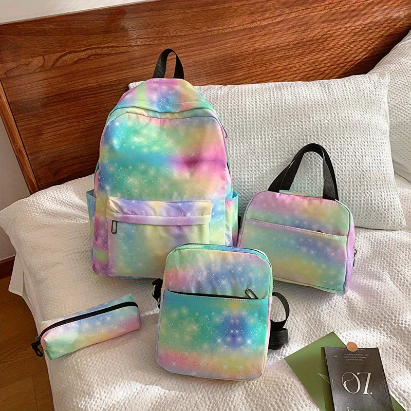 4 pièces ensemble retour à l'école grande capacité sac à dos & sac à main et trousse à crayons décontracté mode sac à dos dessin animé motif impression pour l'école
