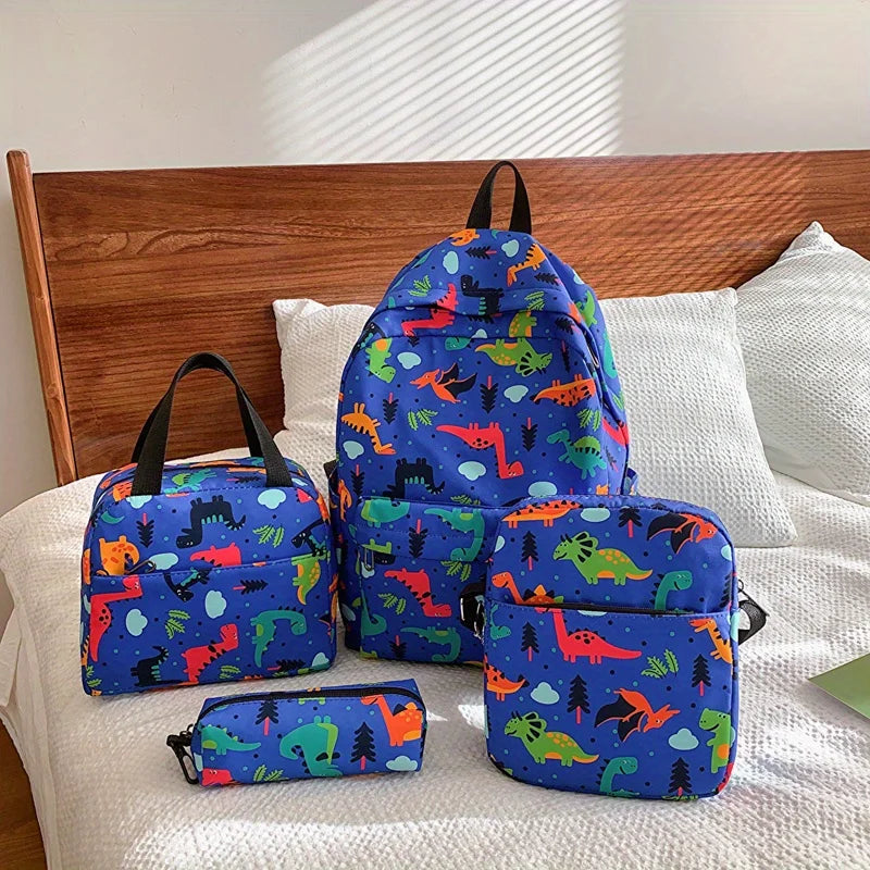 4 pièces ensemble retour à l'école grande capacité sac à dos & sac à main et trousse à crayons décontracté mode sac à dos dessin animé motif impression pour l'école
