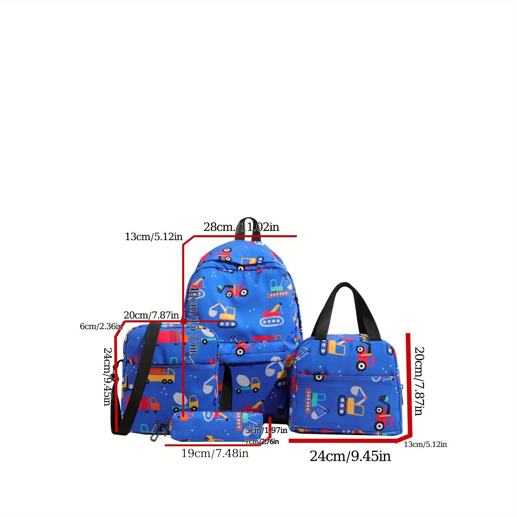 4 pièces ensemble retour à l'école grande capacité sac à dos & sac à main et trousse à crayons décontracté mode sac à dos dessin animé motif impression pour l'école