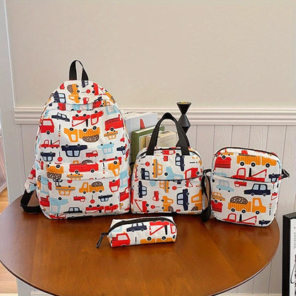 4 pièces ensemble retour à l'école grande capacité sac à dos & sac à main et trousse à crayons décontracté mode sac à dos dessin animé motif impression pour l'école