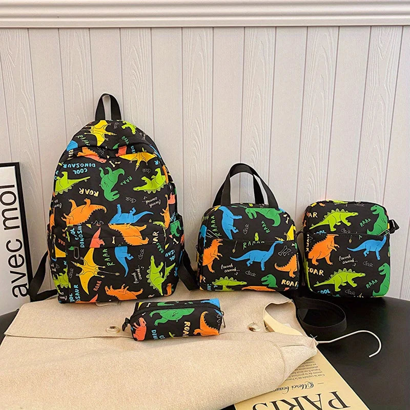 4 pièces ensemble retour à l'école grande capacité sac à dos & sac à main et trousse à crayons décontracté mode sac à dos dessin animé motif impression pour l'école