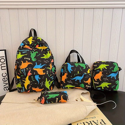 4 pièces ensemble retour à l'école grande capacité sac à dos & sac à main et trousse à crayons décontracté mode sac à dos dessin animé motif impression pour l'école