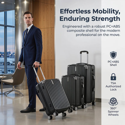 Ensemble de bagages rigides, 3 pièces avec serrure TSA