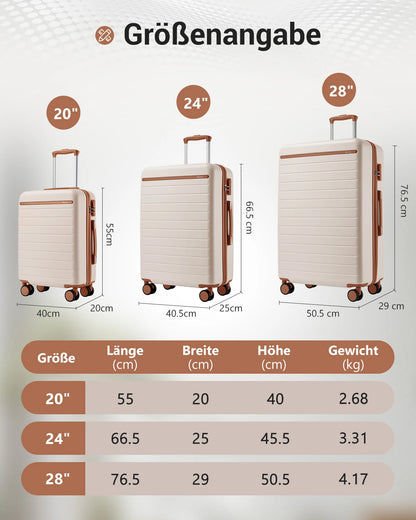 Ensemble de bagages de voyage, avec roulettes doubles et poignée télescopique