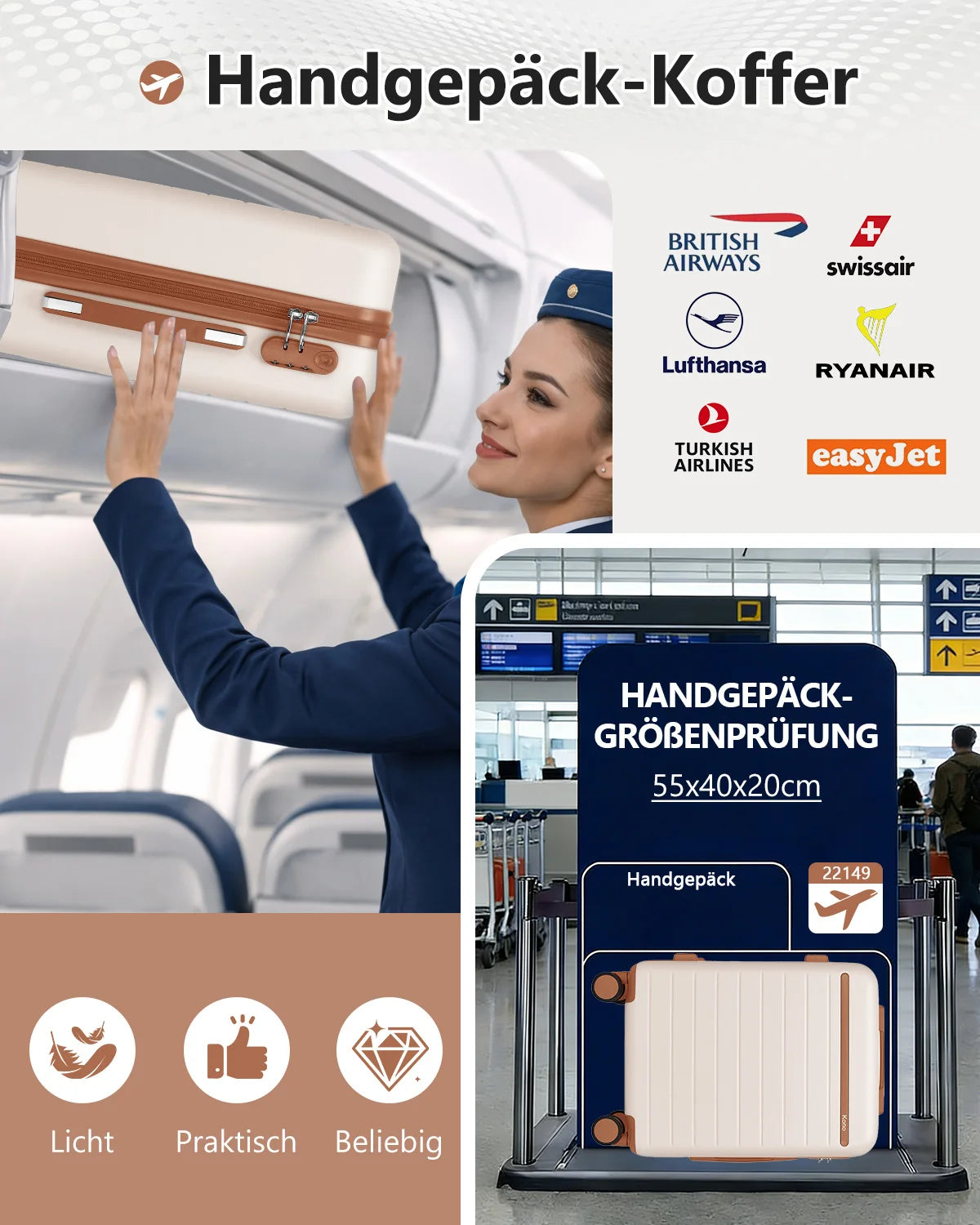 Ensemble de bagages de voyage, avec roulettes doubles et poignée télescopique