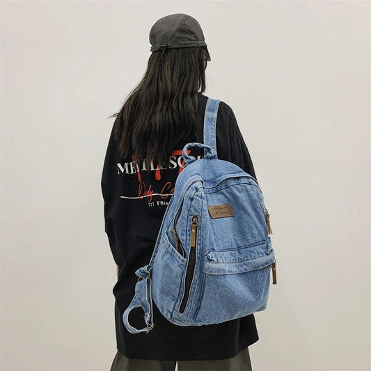 Denim mode sacs à dos pour l'école tendance étudiant jean sac Multi poches grande capacité sac à dos Mochila De Escola Feminina