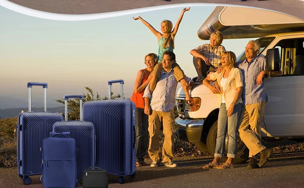 Ensemble de Valise de Voyage avec Sac à Dos et Trousse de Toilette, Grande Valise à Roulettes de 20, 24 et 28 Pouces, Cabine d'Embarquement, 5 Pièces
