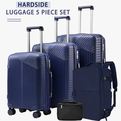 Ensemble de Valise de Voyage avec Sac à Dos et Trousse de Toilette, Grande Valise à Roulettes de 20, 24 et 28 Pouces, Cabine d'Embarquement, 5 Pièces