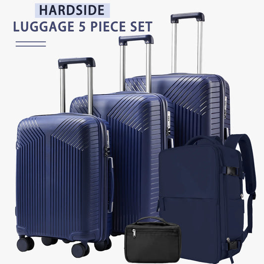 Ensemble de Valise de Voyage avec Sac à Dos et Trousse de Toilette, Grande Valise à Roulettes de 20, 24 et 28 Pouces, Cabine d'Embarquement, 5 Pièces