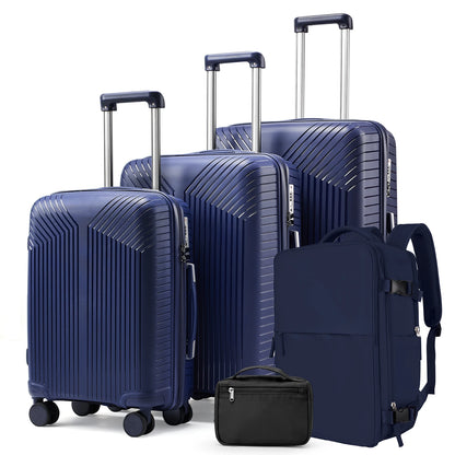 Ensemble de Valise de Voyage avec Sac à Dos et Trousse de Toilette, Grande Valise à Roulettes de 20, 24 et 28 Pouces, Cabine d'Embarquement, 5 Pièces