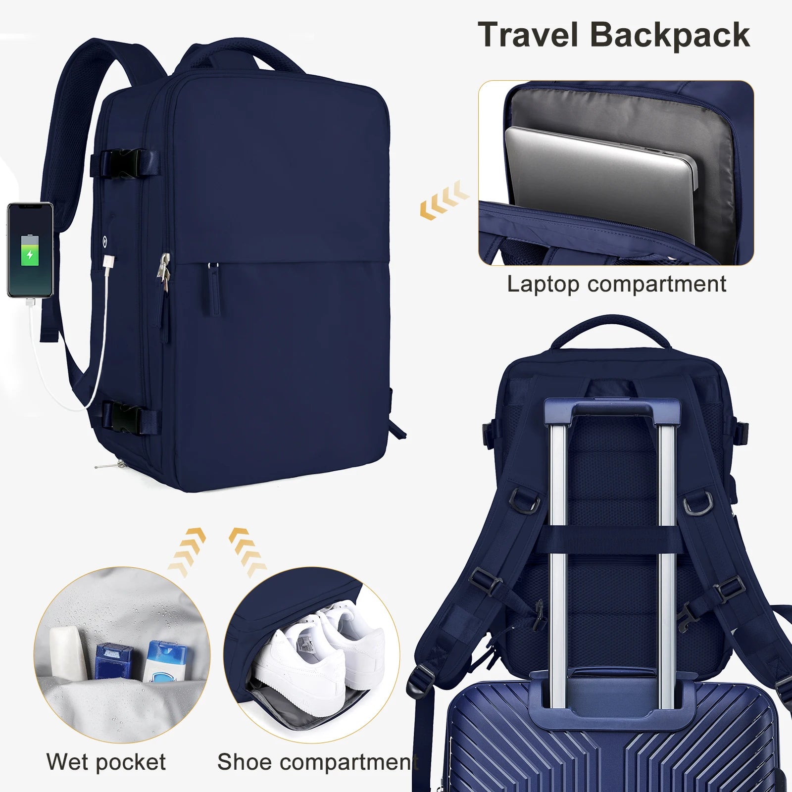 Ensemble de Valise de Voyage avec Sac à Dos et Trousse de Toilette, Grande Valise à Roulettes de 20, 24 et 28 Pouces, Cabine d'Embarquement, 5 Pièces