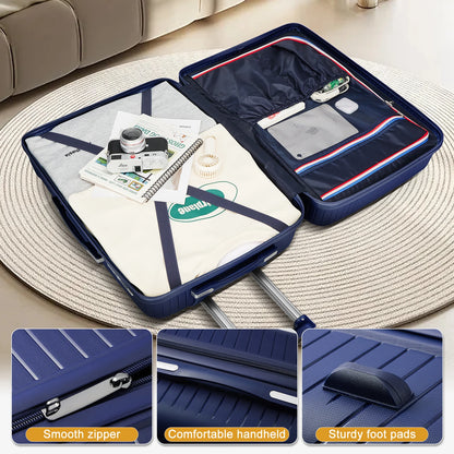 Ensemble de Valise de Voyage avec Sac à Dos et Trousse de Toilette, Grande Valise à Roulettes de 20, 24 et 28 Pouces, Cabine d'Embarquement, 5 Pièces, interieur
