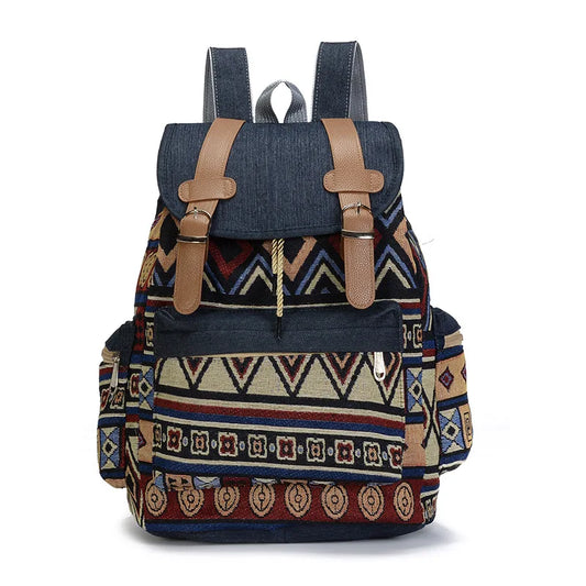 Femmes impression nationale sac à dos toile sacs d'école pour adolescents sac à bandoulière week-end voyage sac à dos Denim Mochilas bohème