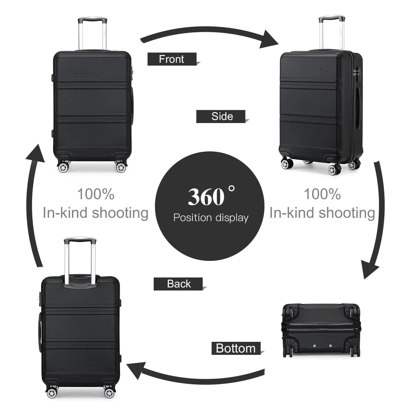 Grande Valise solide Légère, Valise Trolley payée ity L, 4 Roues Jumelles, Serrure TSA, Matériau ABS