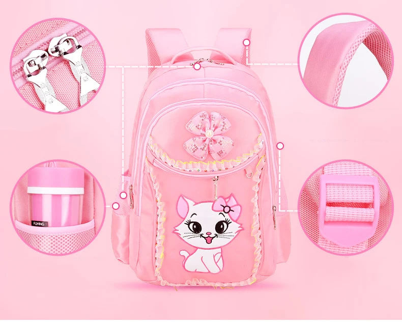 Sac à dos léger à motif de dessin animé pour enfants, sacs d'école pour filles, sac à dos pour enfants, chat doux