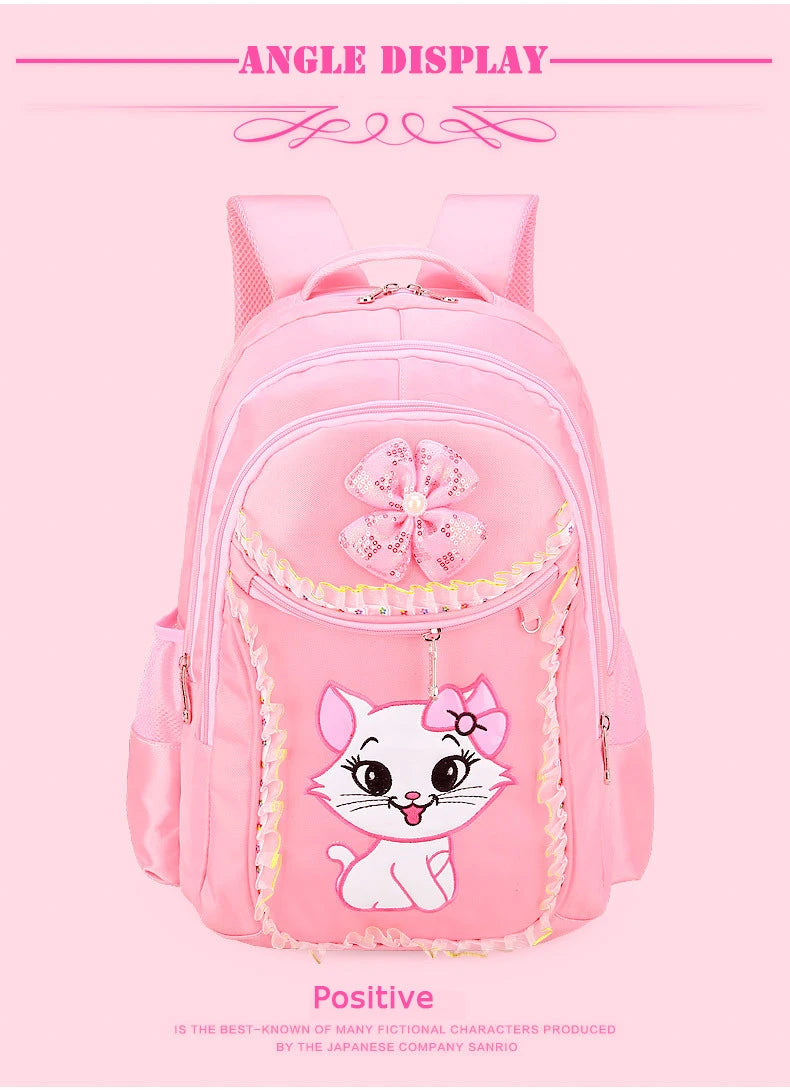 Sac à dos léger à motif de dessin animé pour enfants, sacs d'école pour filles, sac à dos pour enfants, chat doux