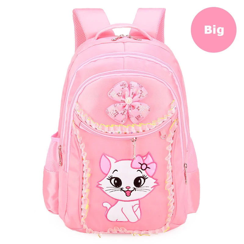 Sac à dos léger à motif de dessin animé pour enfants, sacs d'école pour filles, sac à dos pour enfants, chat doux rose