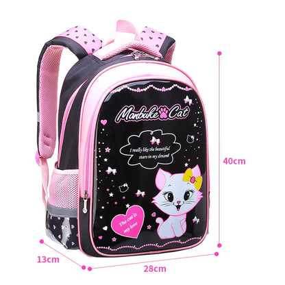 Sac à dos léger à motif de dessin animé pour enfants, sacs d'école pour filles, sac à dos pour enfants, chat doux rose