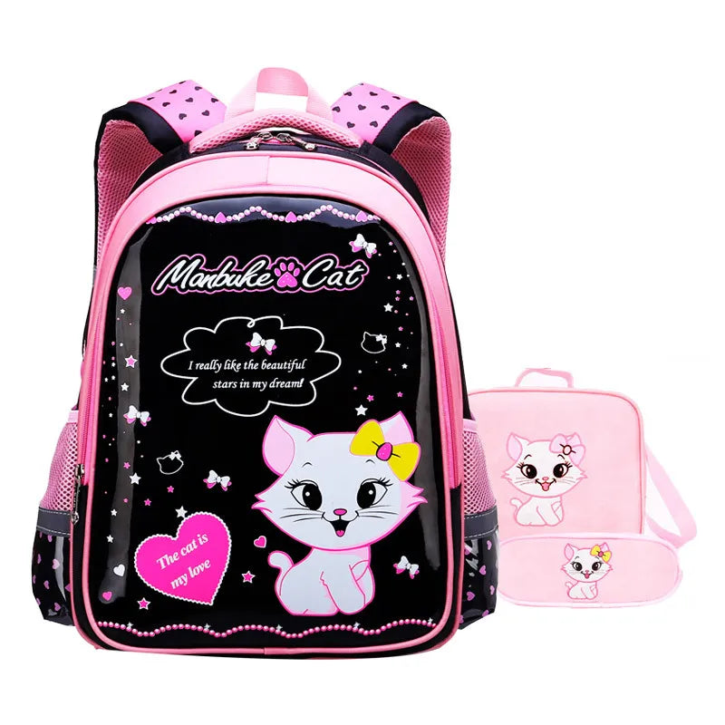 Sac à dos léger à motif de dessin animé pour enfants, sacs d'école pour filles, sac à dos pour enfants, chat doux