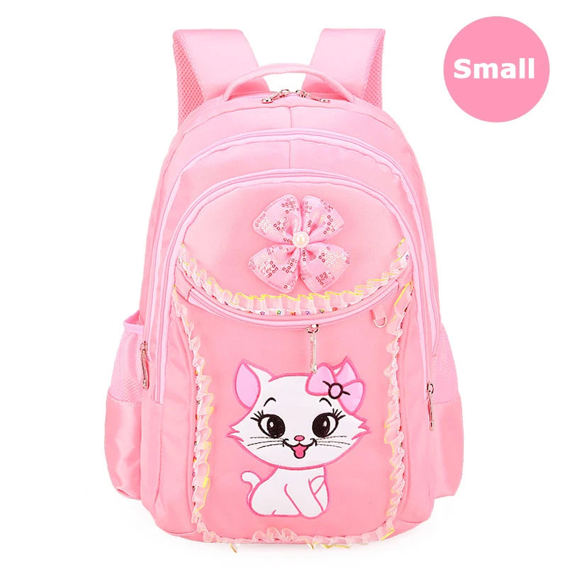 Sac à dos léger à motif de dessin animé pour enfants, sacs d'école pour filles, sac à dos pour enfants, chat doux rose