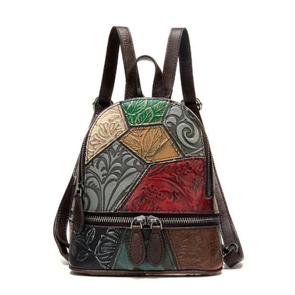 Sac à dos en cuir Patchwork Full Mars pour femmes, petit sac à dos de style rétro, sac de voyage universitaire décontracté, mini cartable pour filles