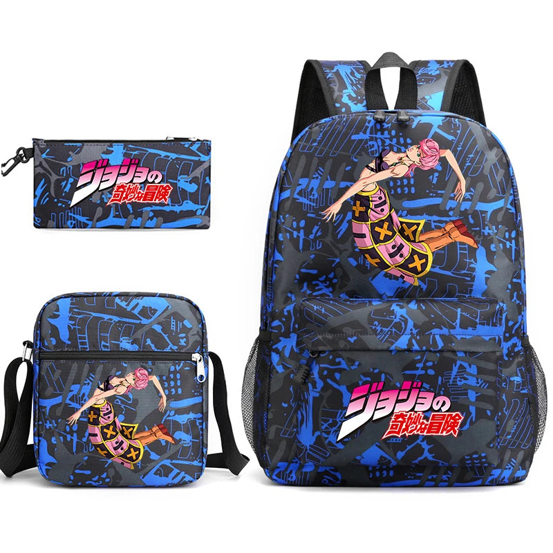 Jojo Bizarre Adventure anime sac à dos étudiant, 3 pièces