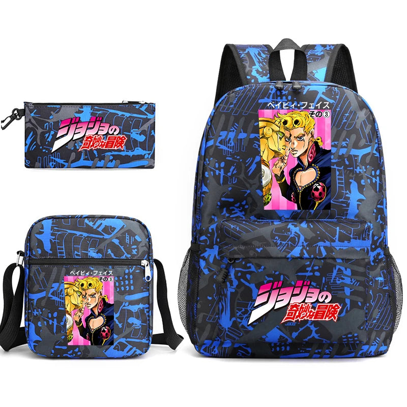 Jojo Bizarre Adventure anime sac à dos étudiant, 3 pièces