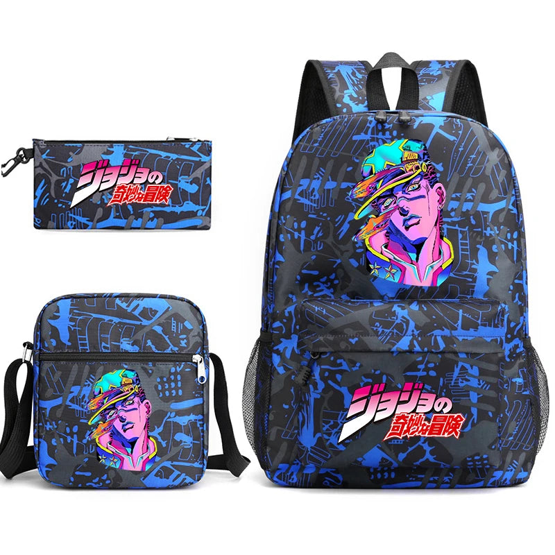 Jojo Bizarre Adventure anime sac à dos étudiant, 3 pièces