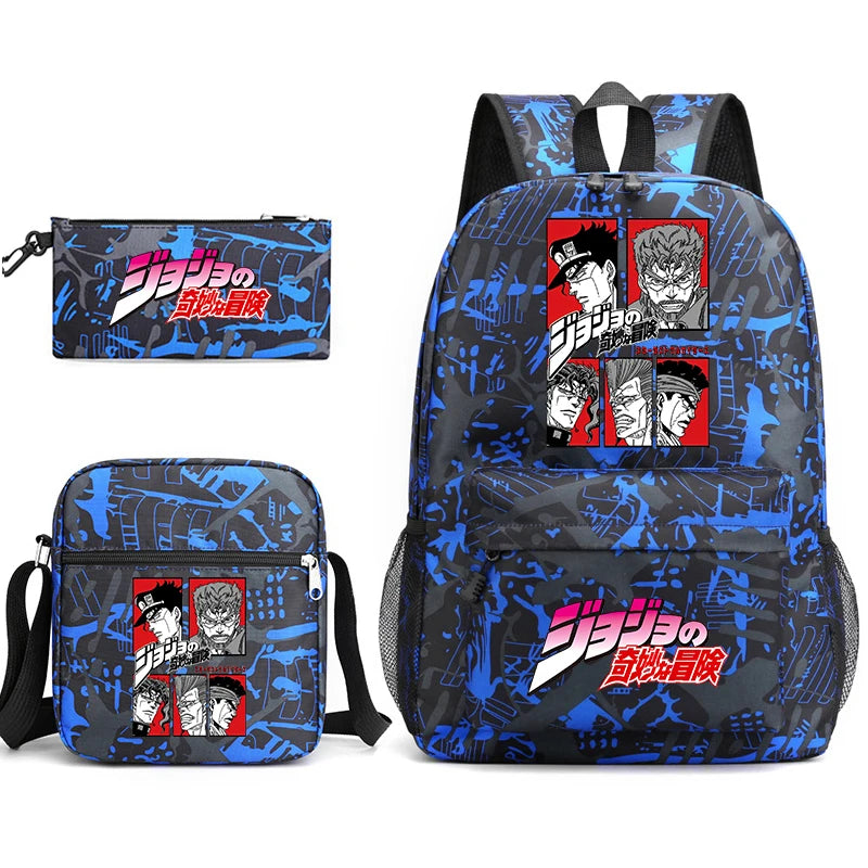 Jojo Bizarre Adventure anime sac à dos étudiant, 3 pièces