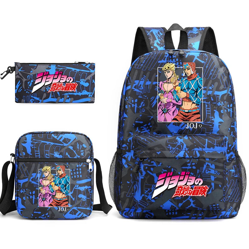 Jojo Bizarre Adventure anime sac à dos étudiant, 3 pièces