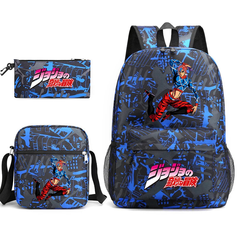 Jojo Bizarre Adventure anime sac à dos étudiant, 3 pièces
