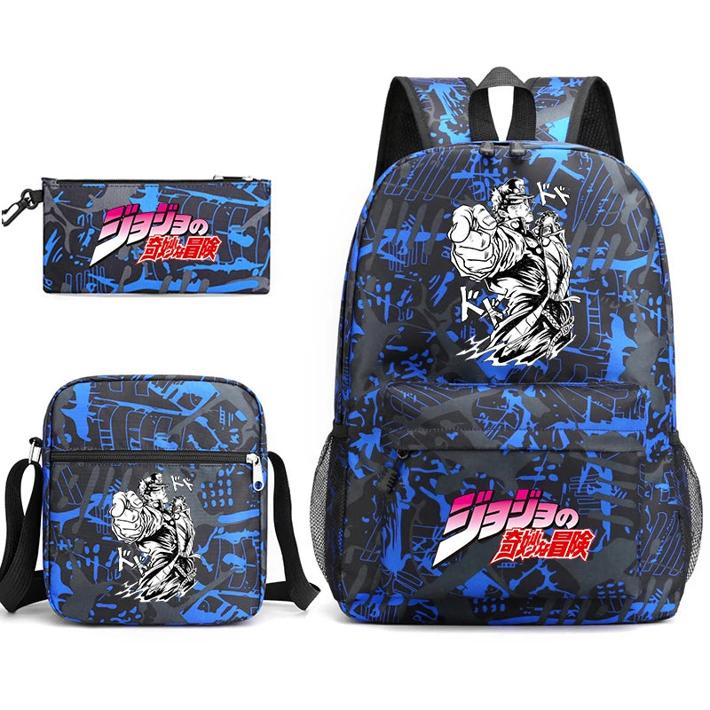 Jojo Bizarre Adventure anime sac à dos étudiant, 3 pièces