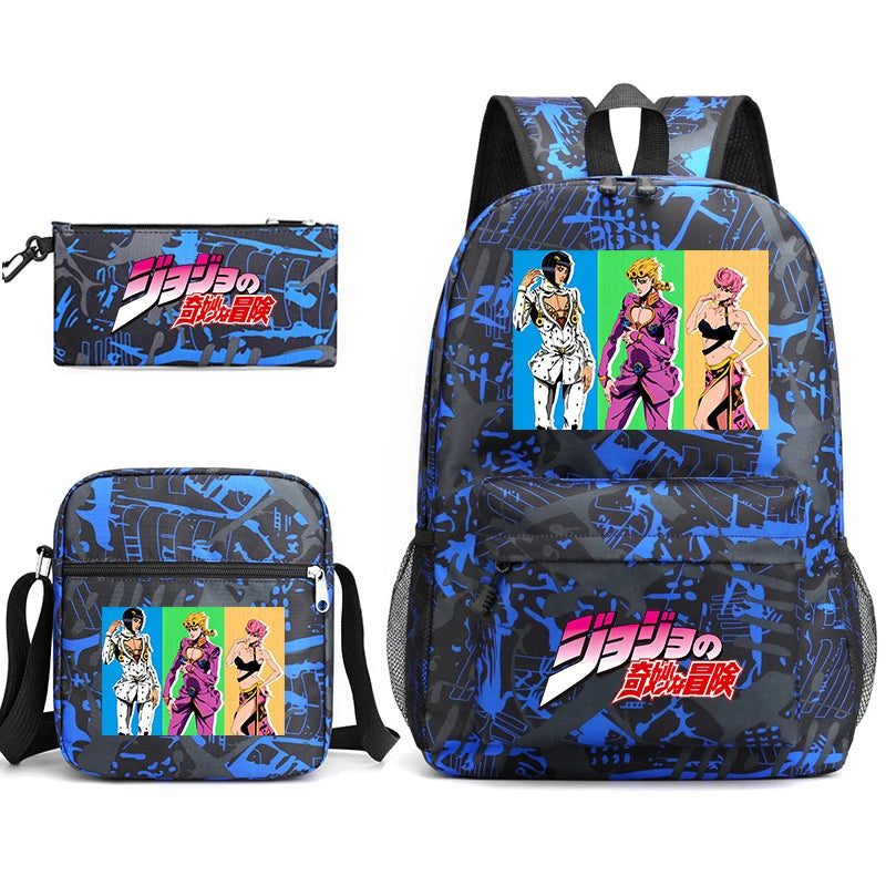 Jojo Bizarre Adventure anime sac à dos étudiant, 3 pièces