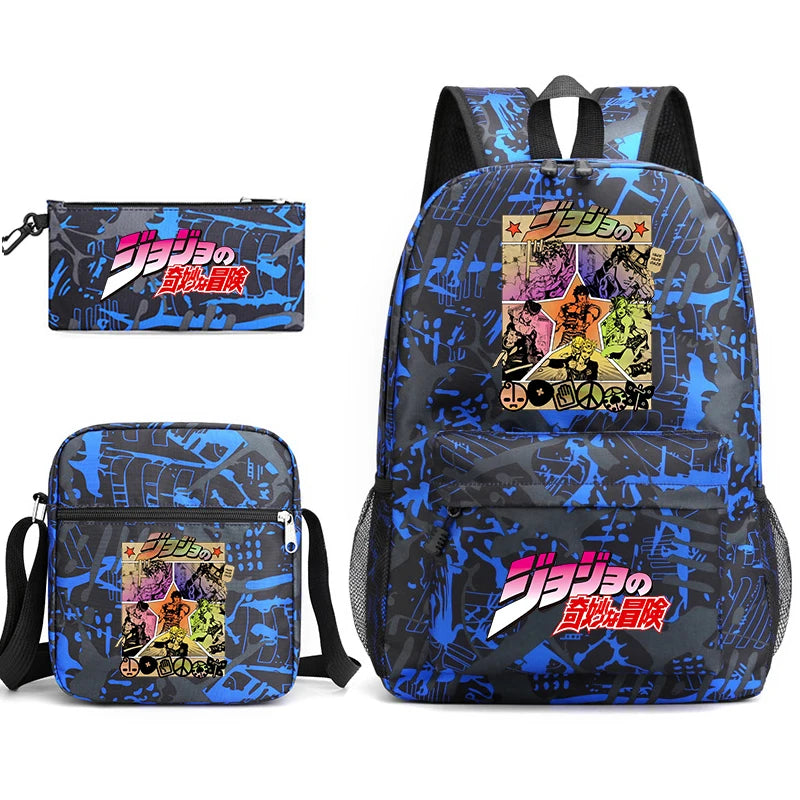 Jojo Bizarre Adventure anime sac à dos étudiant, 3 pièces