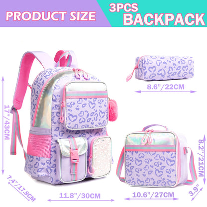 Meetbelify-Sac à Dos pour Fille, Cartable Esthétique pour Élève du Primaire, Adolescente, Sac à Livres avec Boîte à Déjeuner et Sac à Stylo