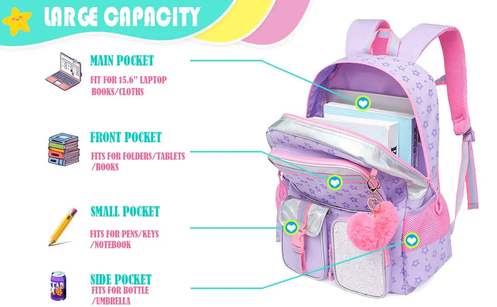 Meetbelify-Sac à Dos pour Fille, Cartable Esthétique pour Élève du Primaire, Adolescente, Sac à Livres avec Boîte à Déjeuner et Sac à Stylo