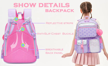 Meetbelify-Sac à Dos pour Fille, Cartable Esthétique pour Élève du Primaire, Adolescente, Sac à Livres avec Boîte à Déjeuner et Sac à Stylo