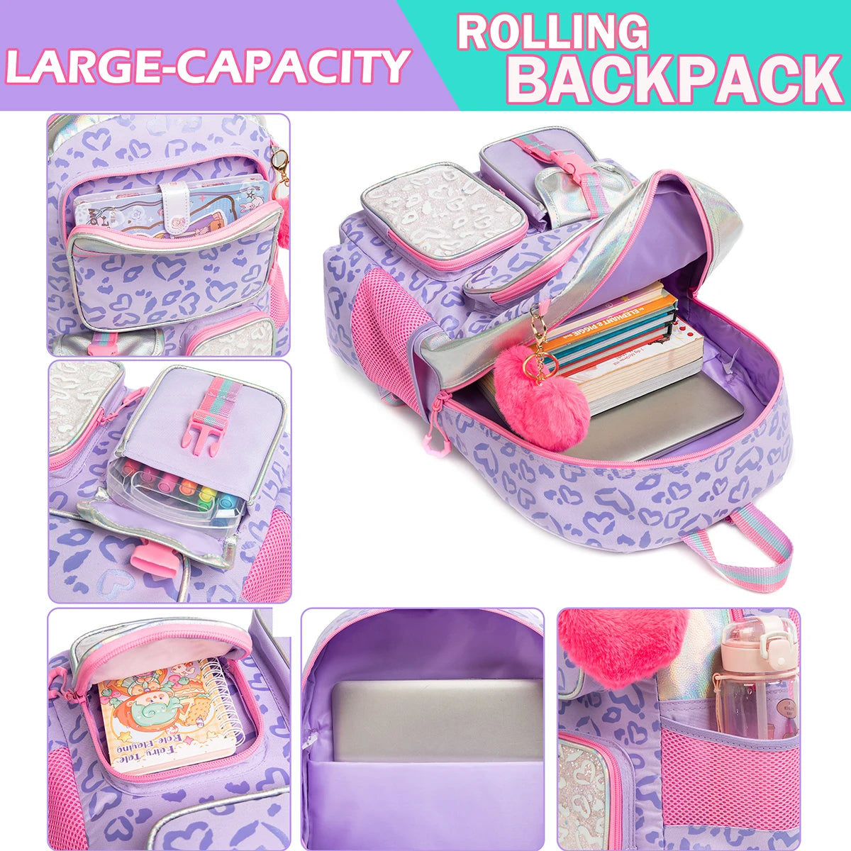 Meetbelify-Sac à Dos pour Fille, Cartable Esthétique pour Élève du Primaire, Adolescente, Sac à Livres avec Boîte à Déjeuner et Sac à Stylo