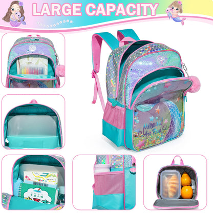 Meetbelify-Sac à dos d'école pour filles, cartable pour enfants, sac de voyage pleine grandeur avec boîte à lunch, élèves du primaire