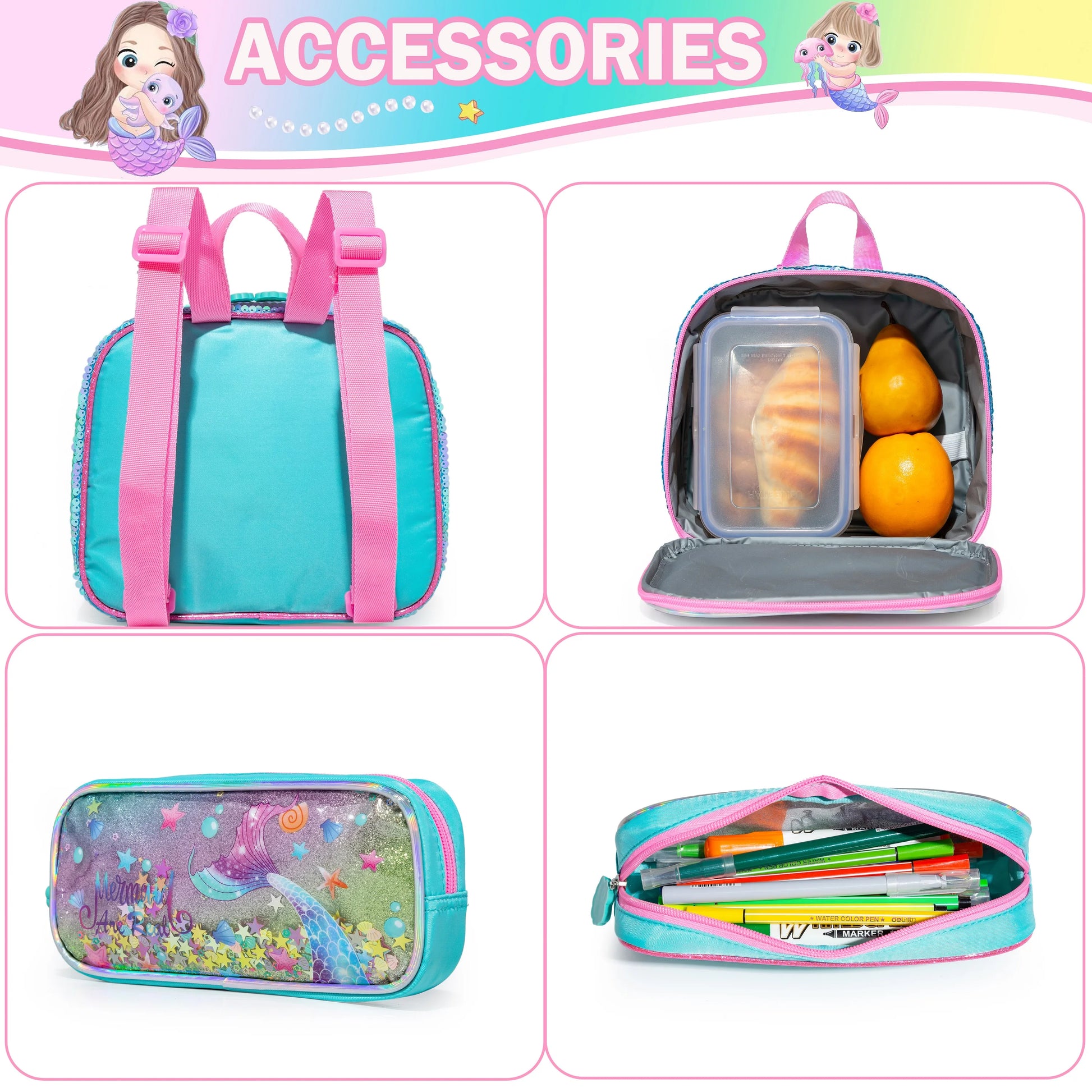 Meetbelify-Sac à dos d'école pour filles, cartable pour enfants, sac de voyage pleine grandeur avec boîte à lunch, élèves du primaire