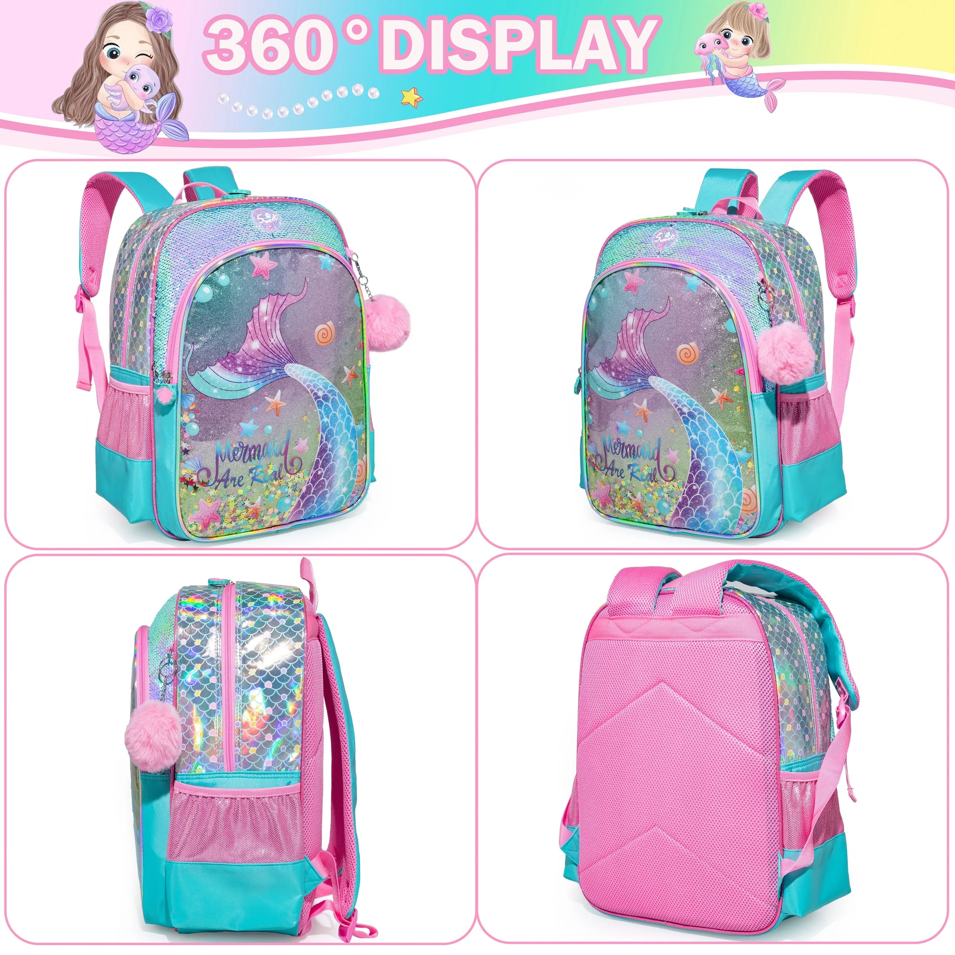 Meetbelify-Sac à dos d'école pour filles, cartable pour enfants, sac de voyage pleine grandeur avec boîte à lunch, élèves du primaire